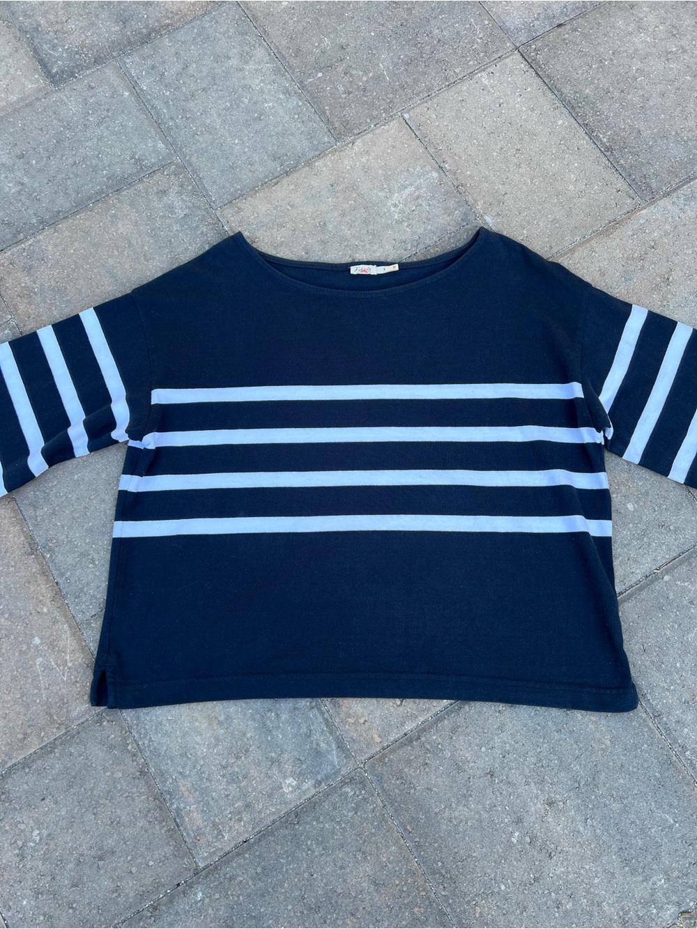 Faherty Sweater Womens Large Navy White Striped Boatneck Coastal Preppy